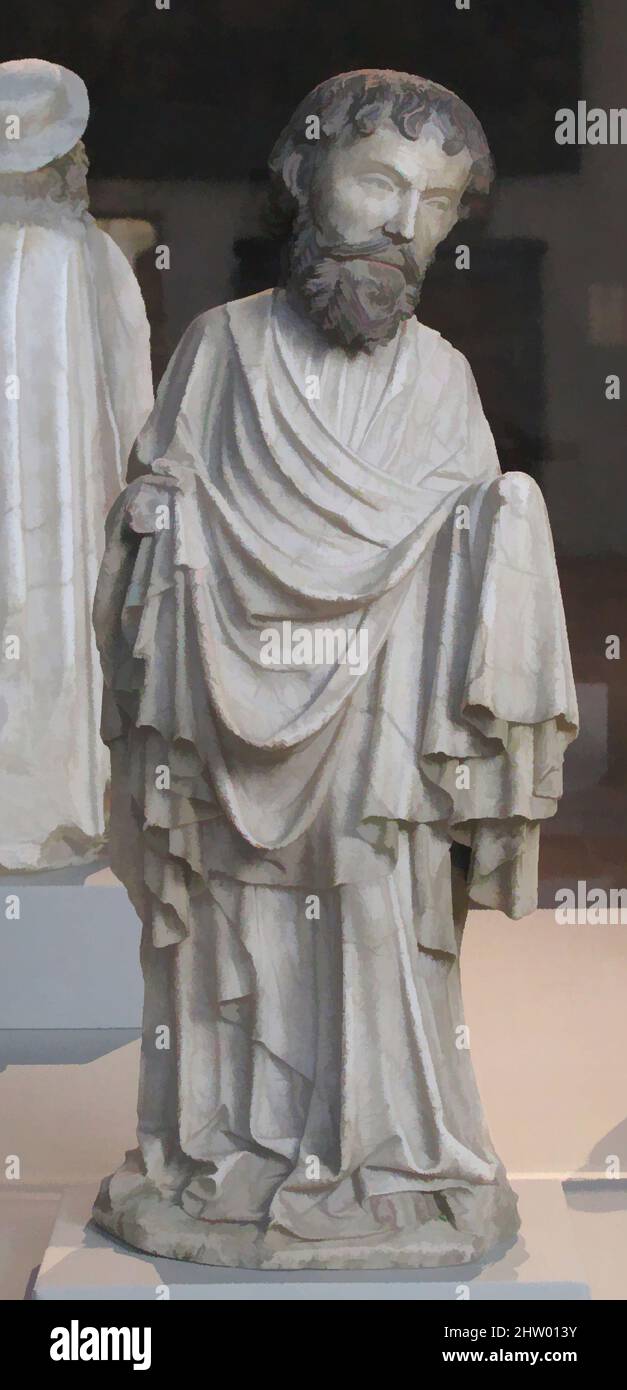 Arte ispirata dall'Apostolo permanente, 1440–50, made in Westfalia, Germania, Alabastro con tracce di vernice, totale: 17 9/16 x 6 1/4 x 2 7/8 poll. (44,6 x 15,9 x 7,3 cm), scultura-pietra, questa figura sembra essere stata fatta in un laboratorio in Westfalia che è stato influenzato da, opere classiche modernizzate da Artotop con un tuffo di modernità. Forme, colore e valore, impatto visivo accattivante sulle emozioni artistiche attraverso la libertà delle opere d'arte in modo contemporaneo. Un messaggio senza tempo che persegue una nuova direzione selvaggiamente creativa. Artisti che si rivolgono al supporto digitale e creano l'NFT Artotop Foto Stock