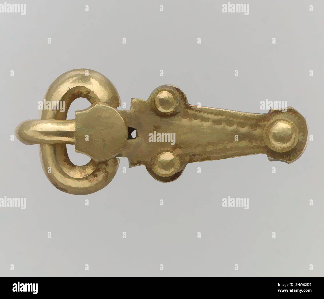 Arte ispirata alla fibbia Gold Shoe, ca. 600, Langobardic, Oro e argento, totale: 2 3/16 x 1 1/8 x 5/16 pollici (5,6 x 2,9 x 0,8 cm), metallo-oro, questo gruppo di oggetti è stato trovato nella tomba di un cavaliere Langobardico, che è stato sepolto nel suo vestito guerriero, con armi, scudo, casco, opere classiche modernizzate da Artotop con un tuffo di modernità. Forme, colore e valore, impatto visivo accattivante sulle emozioni artistiche attraverso la libertà delle opere d'arte in modo contemporaneo. Un messaggio senza tempo che persegue una nuova direzione selvaggiamente creativa. Artisti che si rivolgono al supporto digitale e creano l'NFT Artotop Foto Stock Arte ispirata alla fibbia Gold Shoe, ca. 600, Langobardic, Oro e argento, totale: 2 3/16 x 1 1/8 x 5/16 pollici (5,6 x 2,9 x 0,8 cm), metallo-oro, questo gruppo di oggetti è stato trovato nella tomba di un cavaliere Langobardico, che è stato sepolto nel suo vestito guerriero, con armi, scudo, casco, opere classiche modernizzate da Artotop con un tuffo di modernità. Forme, colore e valore, impatto visivo accattivante sulle emozioni artistiche attraverso la libertà delle opere d'arte in modo contemporaneo. Un messaggio senza tempo che persegue una nuova direzione selvaggiamente creativa. Artisti che si rivolgono al supporto digitale e creano l'NFT Artotop Foto Stock