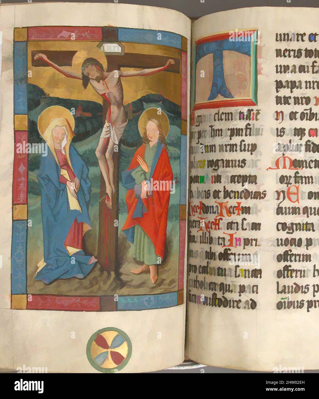 Arte ispirata da Messal, 1472, made in Hildesheim, Germania, Tempera, inchiostro e foglia di metallo su pergamena; rilegatura in cuoio, totale: 11 x 7 5/8 x 2 1/2in. (27,9 x 19,4 x 6,4cm), Manuscripts and Illuminations, opere classiche modernizzate da Artotop con un tocco di modernità. Forme, colore e valore, impatto visivo accattivante sulle emozioni artistiche attraverso la libertà delle opere d'arte in modo contemporaneo. Un messaggio senza tempo che persegue una nuova direzione selvaggiamente creativa. Artisti che si rivolgono al supporto digitale e creano l'NFT Artotop Foto Stock