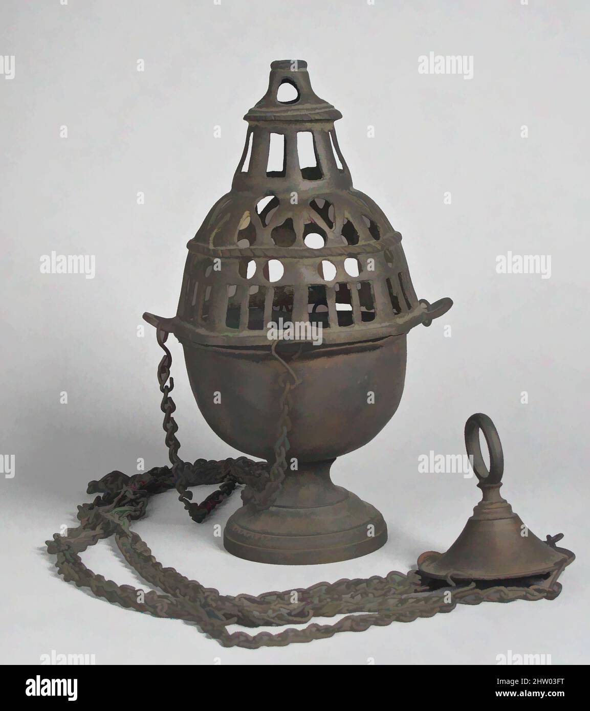 Art Inspired by Censer, 16th Century, South Netherlandh (?), Ottone, Overall (con catena): 31 1/2 poll. (80 cm), Metalwork-Brass, opere classiche modernizzate da Artotop con un tuffo di modernità. Forme, colore e valore, impatto visivo accattivante sulle emozioni artistiche attraverso la libertà delle opere d'arte in modo contemporaneo. Un messaggio senza tempo che persegue una nuova direzione selvaggiamente creativa. Artisti che si rivolgono al supporto digitale e creano l'NFT Artotop Foto Stock