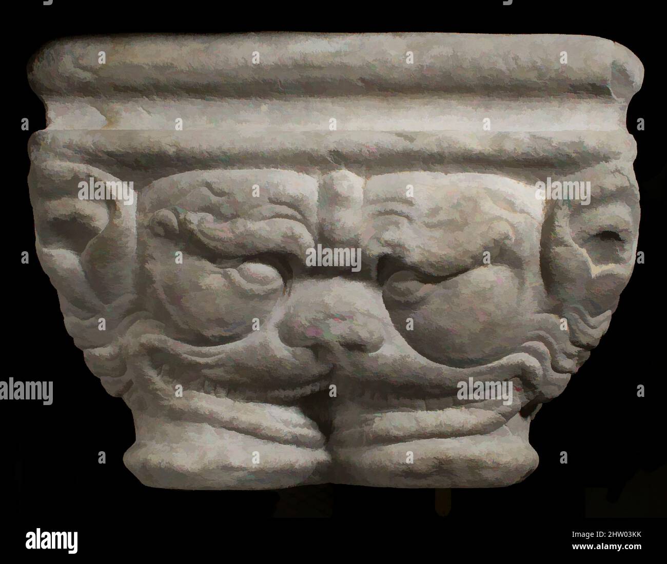 Arte ispirata dalla Doppia capitale, fine 13th o inizio 14th secolo, made in Pyrénées, Francia, francese, marmo bianco, Totale: 22 x 18 x 14 poll. (55,9 x 45,7 x 35,6 cm), scultura-architettura, opere classiche modernizzate da Artotop con un tocco di modernità. Forme, colore e valore, impatto visivo accattivante sulle emozioni artistiche attraverso la libertà delle opere d'arte in modo contemporaneo. Un messaggio senza tempo che persegue una nuova direzione selvaggiamente creativa. Artisti che si rivolgono al supporto digitale e creano l'NFT Artotop Foto Stock