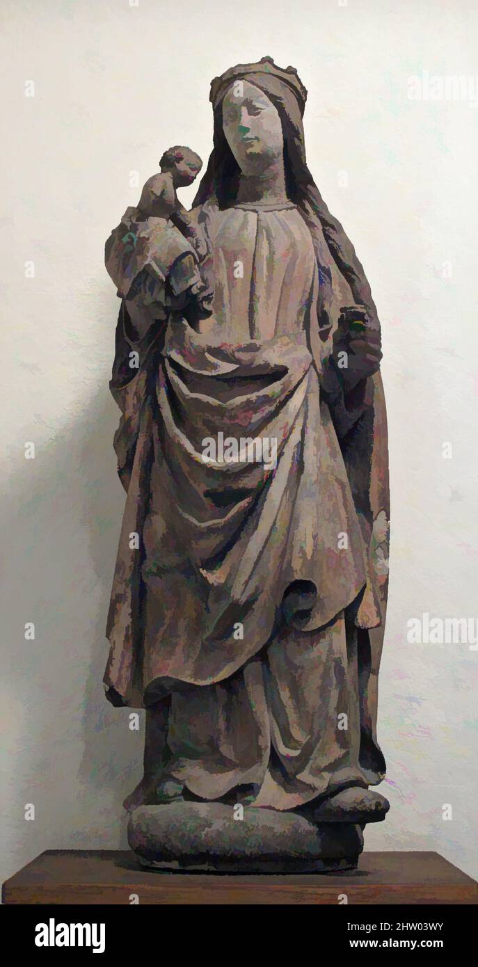 Arte ispirata da Vergine e Bambino, ca. 1500–1510, francese, pietra, vernice, totale: 32 1/4 poll. (81,9 cm), scultura, opere classiche modernizzate da Artotop con un tuffo di modernità. Forme, colore e valore, impatto visivo accattivante sulle emozioni artistiche attraverso la libertà delle opere d'arte in modo contemporaneo. Un messaggio senza tempo che persegue una nuova direzione selvaggiamente creativa. Artisti che si rivolgono al supporto digitale e creano l'NFT Artotop Foto Stock