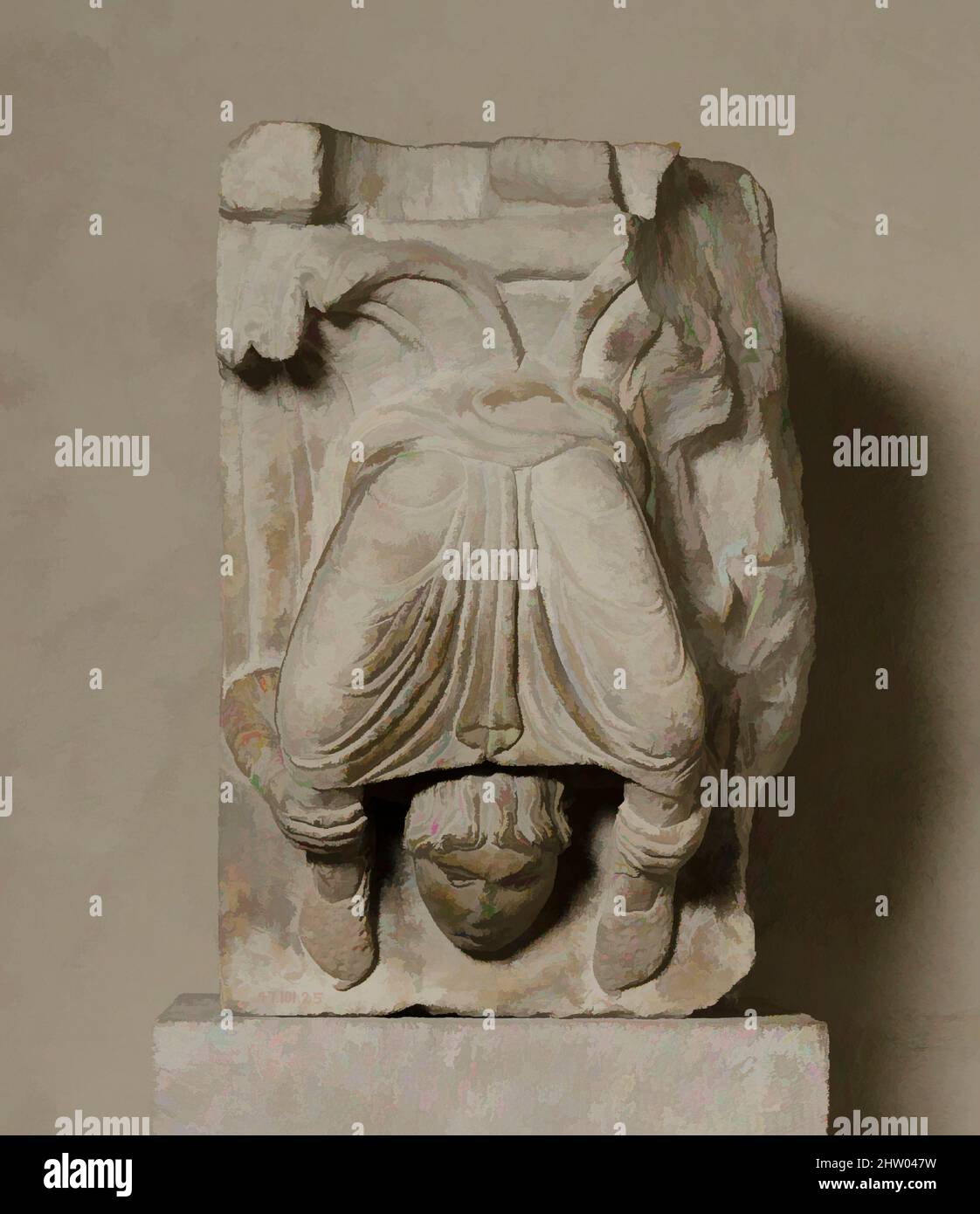 Arte ispirata da parte di un pilaster con un acrobata, ca. 1150–70, fabbricato in Lyonnais, Francia, calcare, Totale: 12 3/4 x 9 poll. (32,4 x 22,9 cm), scultura-architettura, gli Acrobati appaiono spesso nell'arte medievale, offrendo ricordi divertenti del mondo oltre la chiesa o il monastero, opere classiche modernizzate da Artotop con un tuffo di modernità. Forme, colore e valore, impatto visivo accattivante sulle emozioni artistiche attraverso la libertà delle opere d'arte in modo contemporaneo. Un messaggio senza tempo che persegue una nuova direzione selvaggiamente creativa. Artisti che si rivolgono al supporto digitale e creano l'NFT Artotop Foto Stock