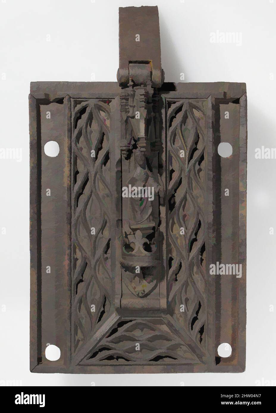 Art Inspired by Lock, 15th–16th secolo, francese, ferro, tuta (a.): 7 1/2 x 5 1/2 poll. (19,1 x 14 cm), in ferro metallurgico, la decorazione di serrature e chiavi in ferro gotico era spesso elaborata e del più alto standard di lavorazione. I motivi sono stati spesso tratti dall'architettura gotica, opere classiche modernizzate da Artotop con un tuffo di modernità. Forme, colore e valore, impatto visivo accattivante sulle emozioni artistiche attraverso la libertà delle opere d'arte in modo contemporaneo. Un messaggio senza tempo che persegue una nuova direzione selvaggiamente creativa. Artisti che si rivolgono al supporto digitale e creano l'NFT Artotop Foto Stock