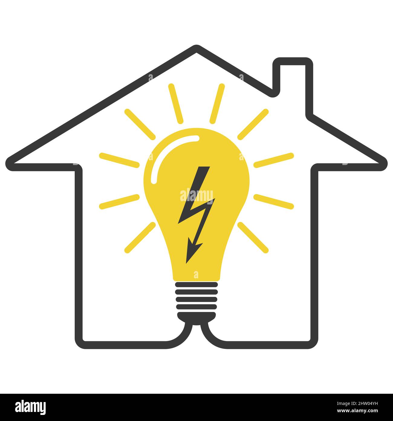 Elettricità bolletta icona illuminazione utility, giallo lampadina casa Illustrazione Vettoriale