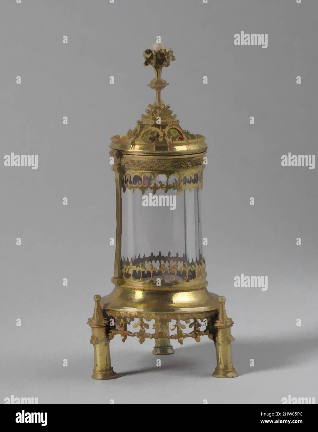 Arte ispirata da Reliquary, ca. 1500, ungherese, dorato d'argento, cristallo di roccia e perla, Totale: 4 7/16 x 2 1/16 x 2 1/16 poll. (11,3 x 5,2 x 5,2 cm), Metalwork-Silver, la piccola dimensione di questo reliquiario suggerisce che è stato fatto per un ricco proprietario privato in modo che, nelle sue devozioni private, opere classiche modernizzate da Artotop con un tuffo di modernità. Forme, colore e valore, impatto visivo accattivante sulle emozioni artistiche attraverso la libertà delle opere d'arte in modo contemporaneo. Un messaggio senza tempo che persegue una nuova direzione selvaggiamente creativa. Artisti che si rivolgono al supporto digitale e creano l'NFT Artotop Foto Stock