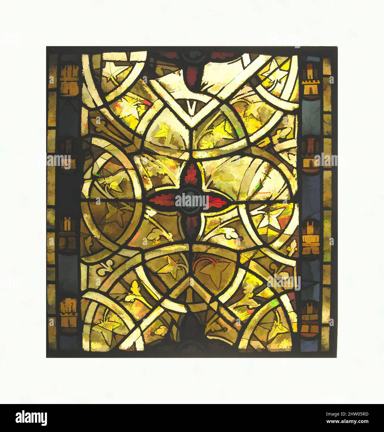 Arte ispirata a grisaille Panel, ca. 1265, fabbricato a Rouen, Normandia, Francia, francese, Vetro bianco, vetro pentolame e vernice vetrosa, totale: 23 1/4 x 20 1/2 poll. (59 x 52,1 cm), vetrate, questi pannelli di grisaille fanno parte di un set di otto da una finestra in una delle tre cappelle in, opere classiche modernizzate da Artotop con un tuffo di modernità. Forme, colore e valore, impatto visivo accattivante sulle emozioni artistiche attraverso la libertà delle opere d'arte in modo contemporaneo. Un messaggio senza tempo che persegue una nuova direzione selvaggiamente creativa. Artisti che si rivolgono al supporto digitale e creano l'NFT Artotop Foto Stock
