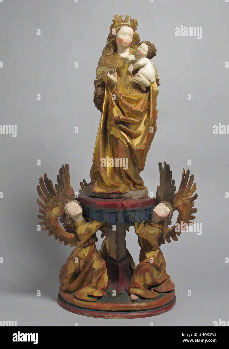 Art Inspired by Virgin and Child Supported by Angels, 1510–20, made in Lower Bavaria, Germany, German, Limewood with paint and dording, Overall: 18 3/4 x 10 1/4 x 7 1/4 in. (47,6 x 26 x 18,4 cm), scultura-legno, opere classiche modernizzate da Artotop con un tocco di modernità. Forme, colore e valore, impatto visivo accattivante sulle emozioni artistiche attraverso la libertà delle opere d'arte in modo contemporaneo. Un messaggio senza tempo che persegue una nuova direzione selvaggiamente creativa. Artisti che si rivolgono al supporto digitale e creano l'NFT Artotop Foto Stock