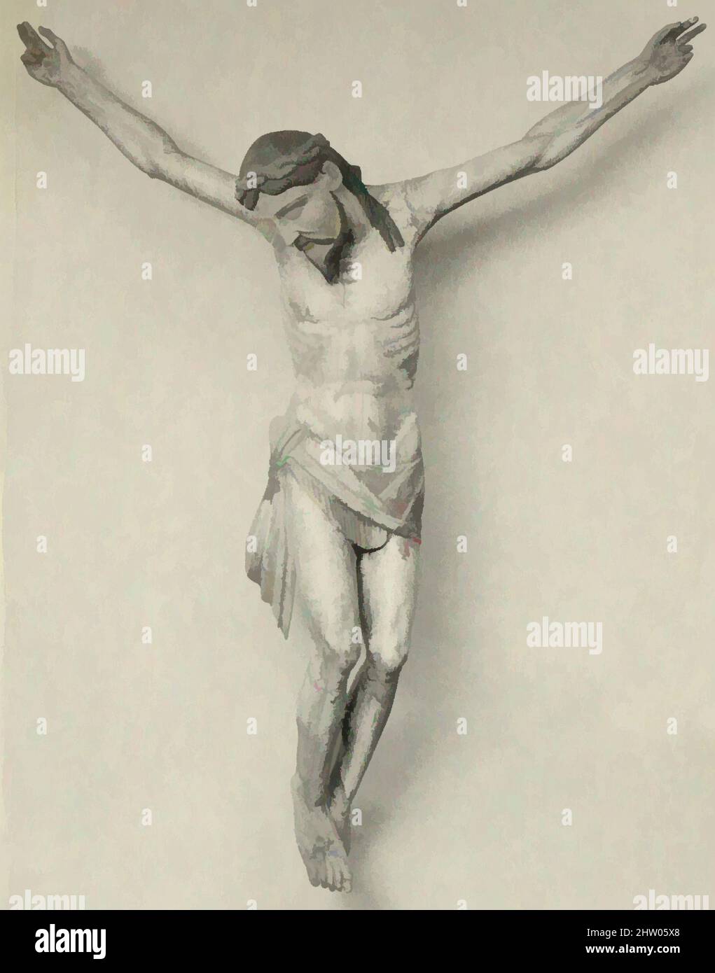 Arte ispirata a Cristo, 15th–16th secolo, Italiano, legno, pittura, Totale: 35 1/2 x 27 1/2 poll. (90,2 x 69,9 cm), scultura-legno, opere classiche modernizzate da Artotop con un tuffo di modernità. Forme, colore e valore, impatto visivo accattivante sulle emozioni artistiche attraverso la libertà delle opere d'arte in modo contemporaneo. Un messaggio senza tempo che persegue una nuova direzione selvaggiamente creativa. Artisti che si rivolgono al supporto digitale e creano l'NFT Artotop Foto Stock