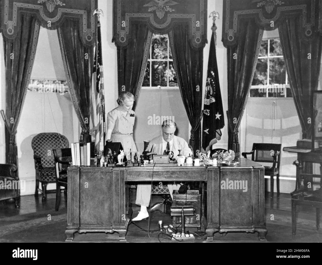 FRANKLIN D. ROOSEVELT (1882-1945) Presidente americano nell'Ufficio ovale circa 1935 Foto Stock