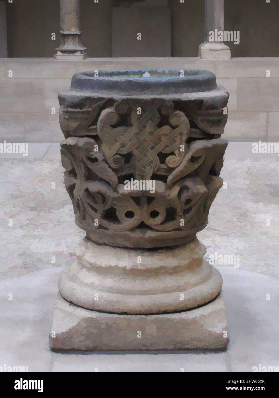 Arte ispirata da Font, fine 11th secolo, made in Auvergne o Guyenne, Francia, francese, pietra, ferro, Totale: 34 x 26 poll. (86,4 x 66 cm), scultura-architettura, opere classiche modernizzate da Artotop con un tuffo di modernità. Forme, colore e valore, impatto visivo accattivante sulle emozioni artistiche attraverso la libertà delle opere d'arte in modo contemporaneo. Un messaggio senza tempo che persegue una nuova direzione selvaggiamente creativa. Artisti che si rivolgono al supporto digitale e creano l'NFT Artotop Foto Stock