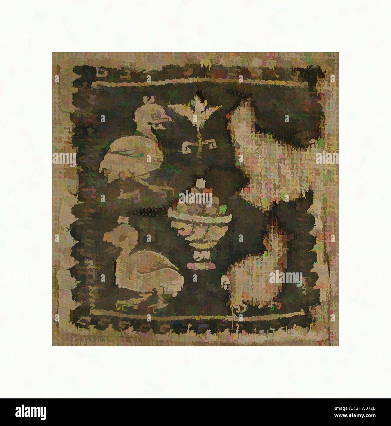 Arte ispirata da frammento tessile, 4th–6th secolo, bizantino, lino, lana, Totale: 2 5/8 x 2 1/2in. (6,6 x 6,4cm), tessuti-tessuti, opere classiche modernizzate da Artotop con un tuffo di modernità. Forme, colore e valore, impatto visivo accattivante sulle emozioni artistiche attraverso la libertà delle opere d'arte in modo contemporaneo. Un messaggio senza tempo che persegue una nuova direzione selvaggiamente creativa. Artisti che si rivolgono al supporto digitale e creano l'NFT Artotop Foto Stock