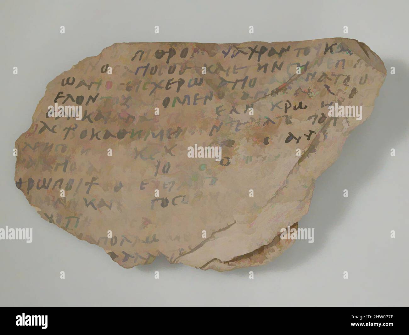 Arte ispirata da Ostrakon, 7th secolo, fatta in Egitto bizantino, copto, calcare con inchiostro iscrizione, 6 5/16 x 3 3/4 pollici. (16 x 9,6 cm), Miscellaneous-Stone, opere classiche modernizzate da Artotop con un tuffo di modernità. Forme, colore e valore, impatto visivo accattivante sulle emozioni artistiche attraverso la libertà delle opere d'arte in modo contemporaneo. Un messaggio senza tempo che persegue una nuova direzione selvaggiamente creativa. Artisti che si rivolgono al supporto digitale e creano l'NFT Artotop Foto Stock