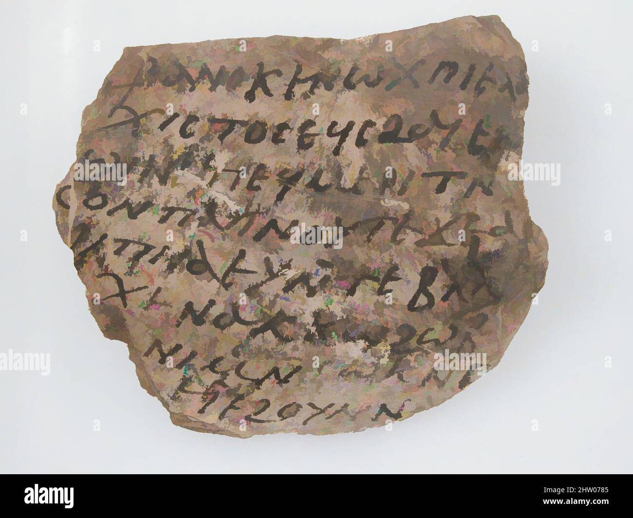 Arte ispirata da Ostrakon, 7th secolo, fatta in Egitto bizantino, copto, calcare con inchiostro iscrizione, 4 1/8 x 3 11/16 pollici. (10,4 x 9,4 cm), Miscellaneous-Stone, opere classiche modernizzate da Artotop con un tuffo di modernità. Forme, colore e valore, impatto visivo accattivante sulle emozioni artistiche attraverso la libertà delle opere d'arte in modo contemporaneo. Un messaggio senza tempo che persegue una nuova direzione selvaggiamente creativa. Artisti che si rivolgono al supporto digitale e creano l'NFT Artotop Foto Stock