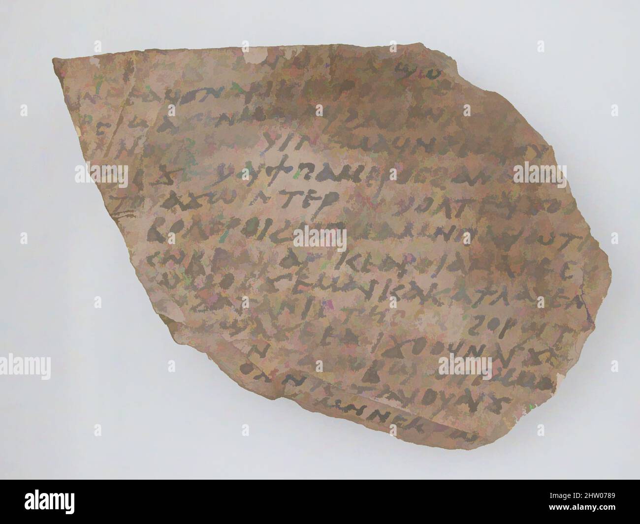 Arte ispirata da Ostrakon, 7th secolo, fatta in Egitto bizantino, copto, calcare con inchiostro iscrizione, 4 15/16 x 3 11/16 pollici. (12,6 x 9,4 cm), Miscellaneous-Stone, opere classiche modernizzate da Artotop con un tuffo di modernità. Forme, colore e valore, impatto visivo accattivante sulle emozioni artistiche attraverso la libertà delle opere d'arte in modo contemporaneo. Un messaggio senza tempo che persegue una nuova direzione selvaggiamente creativa. Artisti che si rivolgono al supporto digitale e creano l'NFT Artotop Foto Stock