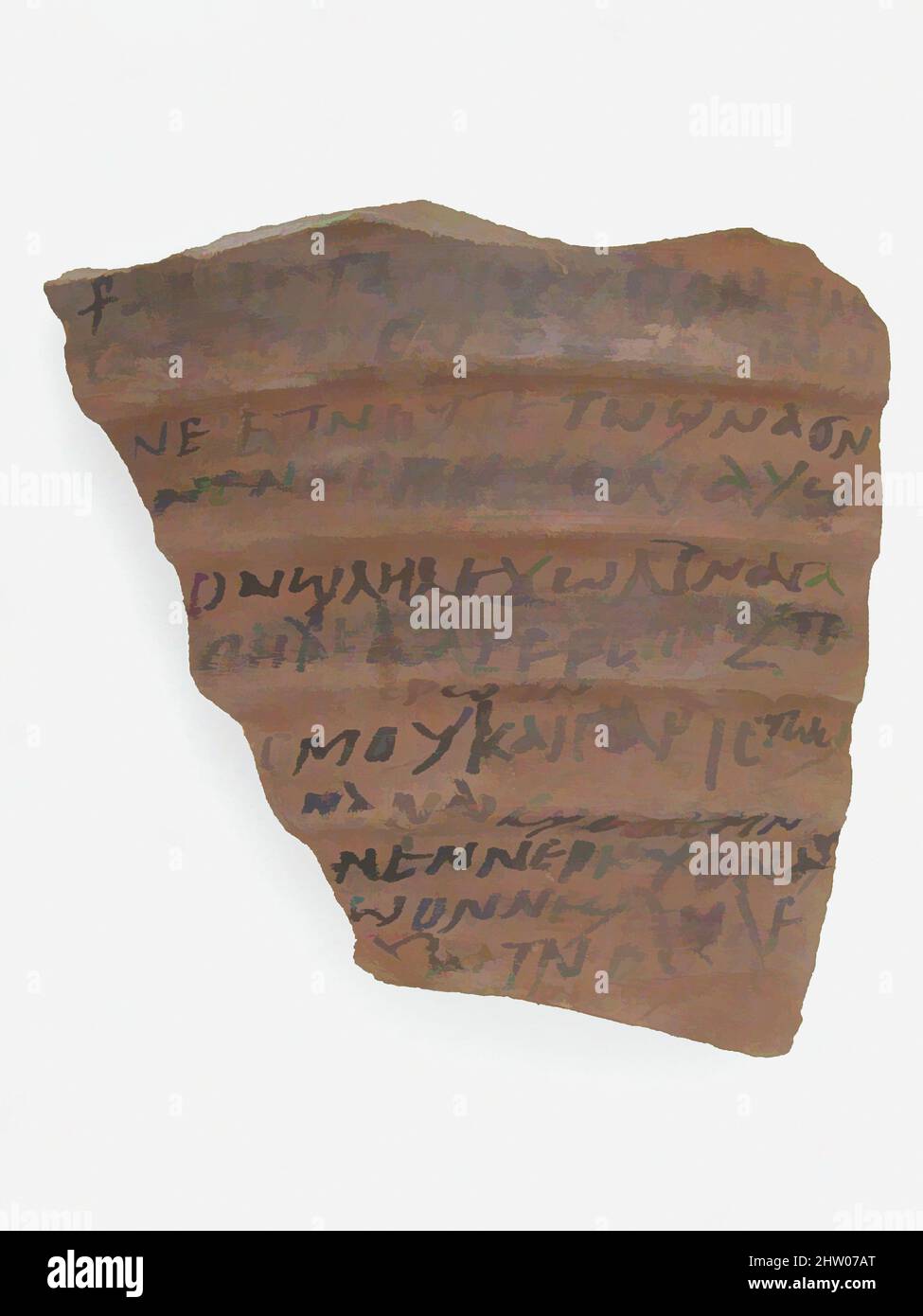 Arte ispirata da Ostrakon, 7th secolo, fatto in Egitto bizantino, copto, frammento di ceramica con inchiostro iscrizione, 4 5/16 x 4 3/16 pollici. (11 x 10,7 cm), Ceramica, opere classiche modernizzate da Artotop con un tuffo di modernità. Forme, colore e valore, impatto visivo accattivante sulle emozioni artistiche attraverso la libertà delle opere d'arte in modo contemporaneo. Un messaggio senza tempo che persegue una nuova direzione selvaggiamente creativa. Artisti che si rivolgono al supporto digitale e creano l'NFT Artotop Foto Stock