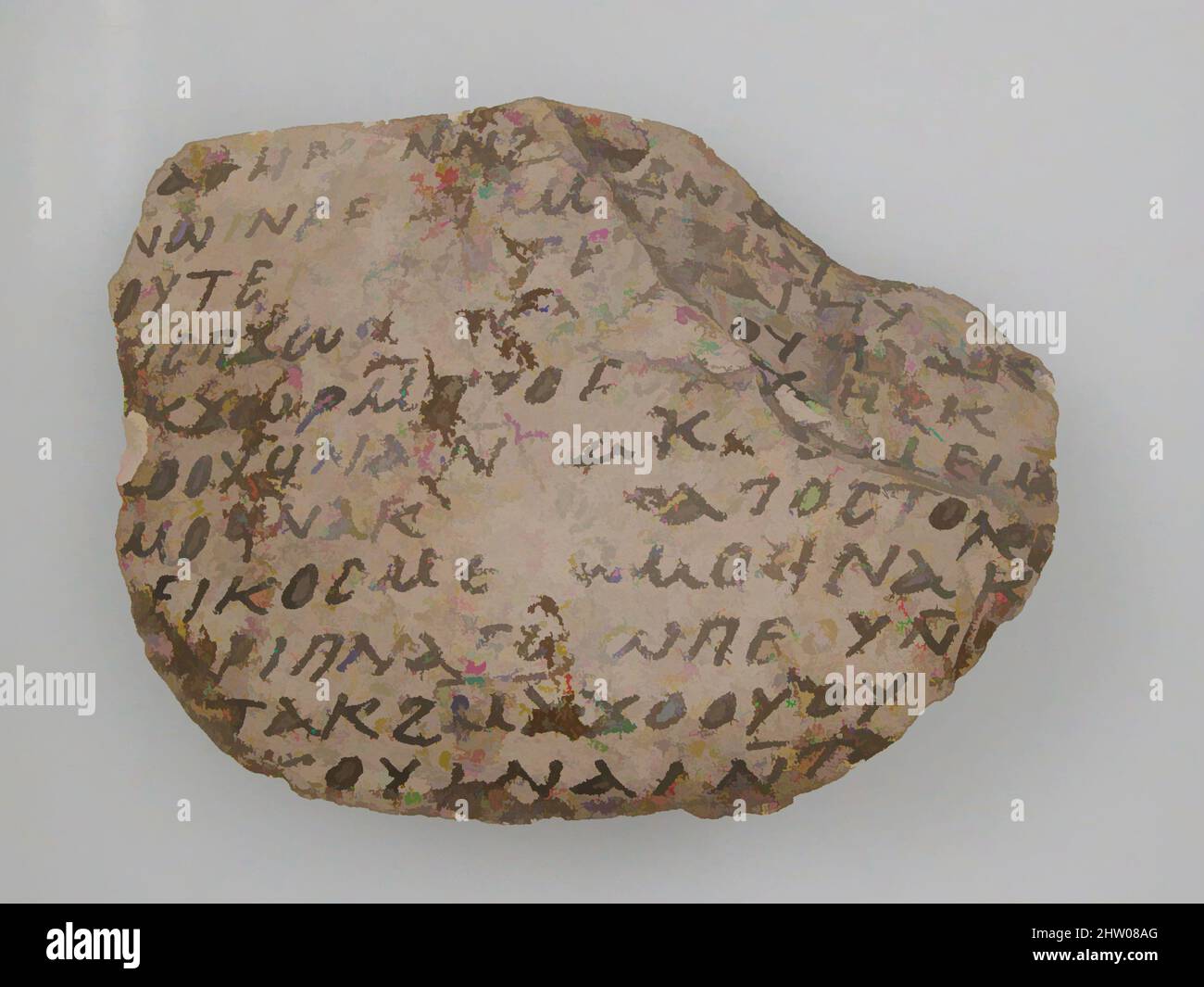 Arte ispirata da Ostrakon, 600, made in Tebe, Egitto bizantino, copto, Calcare con iscrizione a inchiostro, 4 1/8 x 3 1/16 pollici (10,5 x 7,8 cm), Ceramica, opere classiche modernizzate da Artotop con un tuffo di modernità. Forme, colore e valore, impatto visivo accattivante sulle emozioni artistiche attraverso la libertà delle opere d'arte in modo contemporaneo. Un messaggio senza tempo che persegue una nuova direzione selvaggiamente creativa. Artisti che si rivolgono al supporto digitale e creano l'NFT Artotop Foto Stock