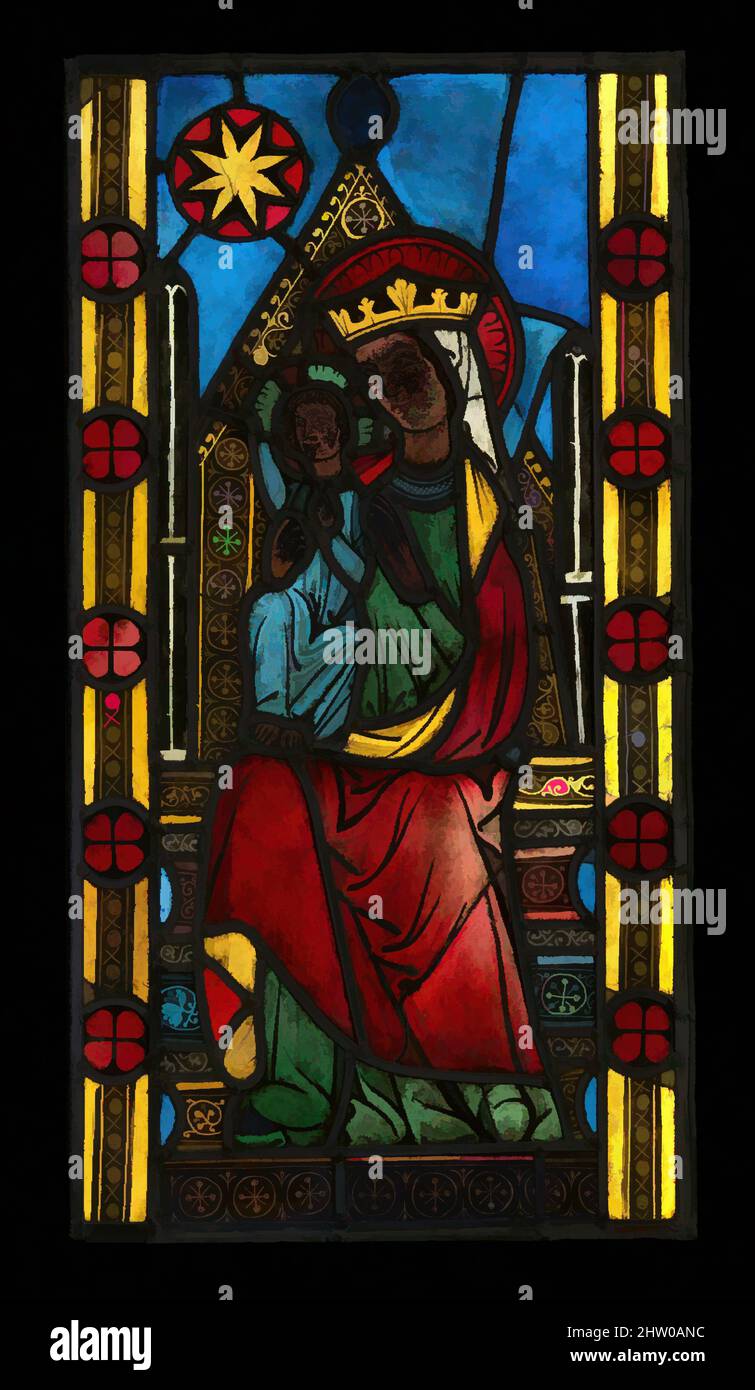 Arte ispirata all'Adorazione dei Magi, ca. 1290-1300, fabbricato ad Altenberg-an-der-Lahn, Assia, Germania, Vetro pentolame e vernice vetrosa, 30 1/4 x 14 poll. (76,8 x 35,6 cm), vetrate, la chiesa convento di Altenberg-an-der-Lahn nella sua forma attuale è stata iniziata tra il 1250, opere classiche modernizzate da Artotop con un tuffo di modernità. Forme, colore e valore, impatto visivo accattivante sulle emozioni artistiche attraverso la libertà delle opere d'arte in modo contemporaneo. Un messaggio senza tempo che persegue una nuova direzione selvaggiamente creativa. Artisti che si rivolgono al supporto digitale e creano l'NFT Artotop Foto Stock