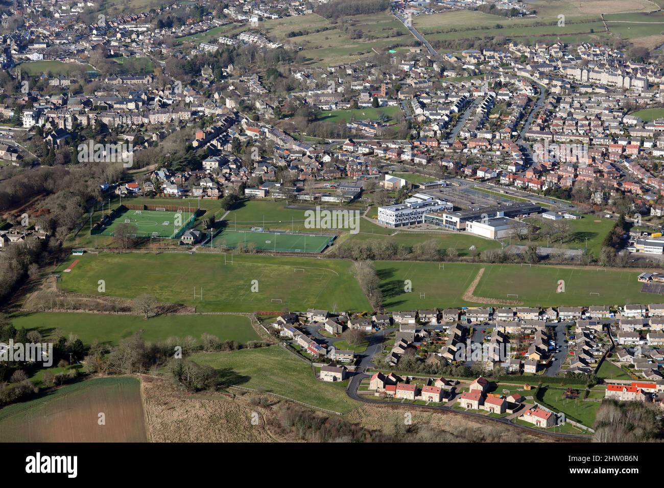 Vista aerea della Richmond School & Richmond Sixth Form College Richmond, North Yorkshire Foto Stock
