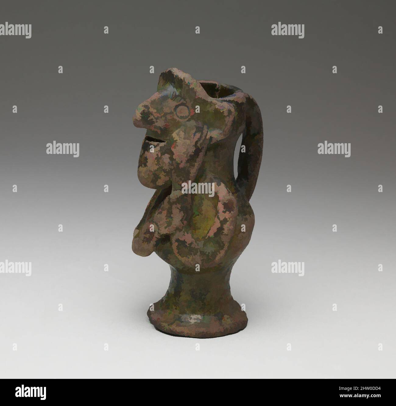 Arte ispirata da caraffa in miniatura, 14th secolo, inglese, Earthenware, glassa verde, Totale: 4 3/4 x 2 3/16 x 2 15/16 poll. (12,1 x 5,5 x 7,5 cm), Ceramica-ceramica, opere classiche modernizzate da Artotop con un tuffo di modernità. Forme, colore e valore, impatto visivo accattivante sulle emozioni artistiche attraverso la libertà delle opere d'arte in modo contemporaneo. Un messaggio senza tempo che persegue una nuova direzione selvaggiamente creativa. Artisti che si rivolgono al supporto digitale e creano l'NFT Artotop Foto Stock