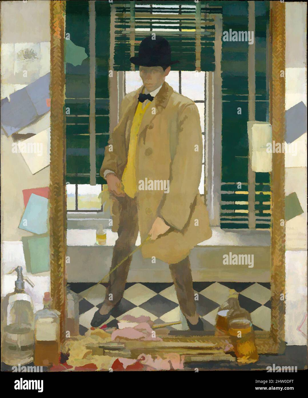 Arte ispirata da Auto-Ritratto, ca. 1910, olio su tela, 40 1/8 x 33 1/8 poll. (101,9 x 84,1 cm), dipinti, William Orpen (britannico, 1878–1931), nato in Irlanda, William Orpen ha studiato a Dublino dal 1892 al 1896 e si è recato a Londra per ulteriori studi alla Slade School of fine Art nel 1896, opere classiche modernizzate da Artotop con un tuffo di modernità. Forme, colore e valore, impatto visivo accattivante sulle emozioni artistiche attraverso la libertà delle opere d'arte in modo contemporaneo. Un messaggio senza tempo che persegue una nuova direzione selvaggiamente creativa. Artisti che si rivolgono al supporto digitale e creano l'NFT Artotop Foto Stock