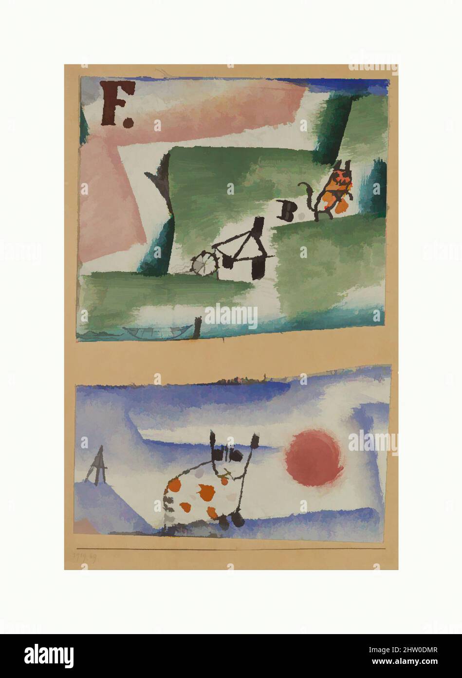Arte ispirata al Turf di Tomcat, 1919, acquerello, gouache e olio su gesso su due sezioni di tessuto montato su cartone, 12 1/2 x 9 1/4 poll. (31,8 x 23,5 cm), Paul Klee (tedesco (nato Svizzera), Münchenbuchsee 1879–1940 Muralto-Locarno, opere classiche modernizzate da Artotop con un tuffo di modernità. Forme, colore e valore, impatto visivo accattivante sulle emozioni artistiche attraverso la libertà delle opere d'arte in modo contemporaneo. Un messaggio senza tempo che persegue una nuova direzione selvaggiamente creativa. Artisti che si rivolgono al supporto digitale e creano l'NFT Artotop Foto Stock