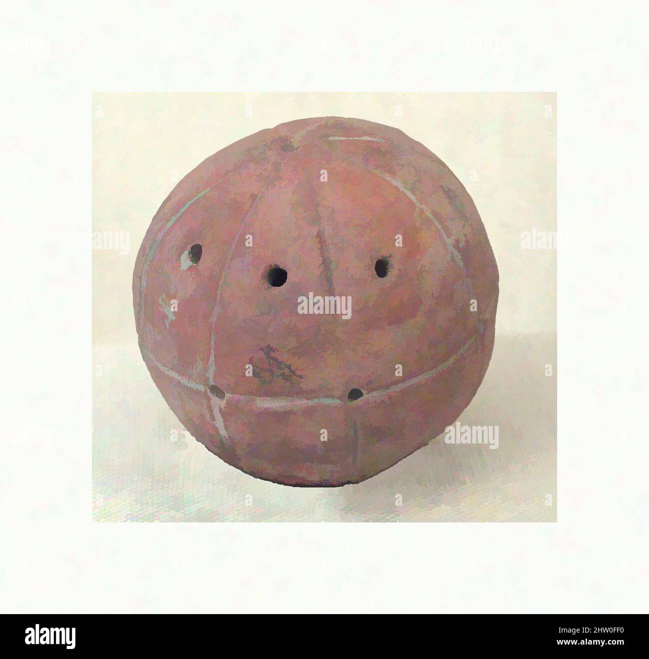 Arte ispirata a Pottery Rattle, Pre-Columbian, 1200–1521, Central Plateau Region, Messico, Messicano, Clay, peso 79 g, Diamter 54 mm., picchiettio-scosso-idiofono, Questo picchiettio in ceramica ha la forma di una palla utilizzata in un gioco Aztec. Anche se numerosi strumenti in ceramica sopravvivono da pre-, opere classiche modernizzate da Artotop con un tuffo di modernità. Forme, colore e valore, impatto visivo accattivante sulle emozioni artistiche attraverso la libertà delle opere d'arte in modo contemporaneo. Un messaggio senza tempo che persegue una nuova direzione selvaggiamente creativa. Artisti che si rivolgono al supporto digitale e creano l'NFT Artotop Foto Stock