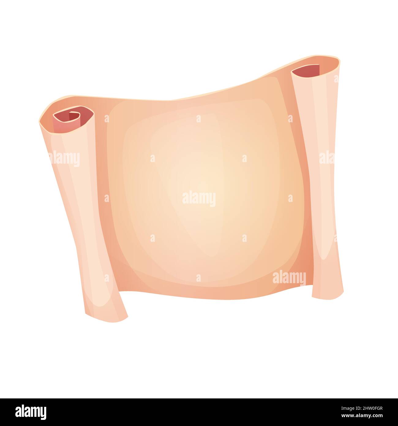 Pergamena antica, carta, papiro a spirale, vecchia mappa con texture vintage. Illustrazione vettoriale cartoon per il gioco 2D. Illustrazione Vettoriale