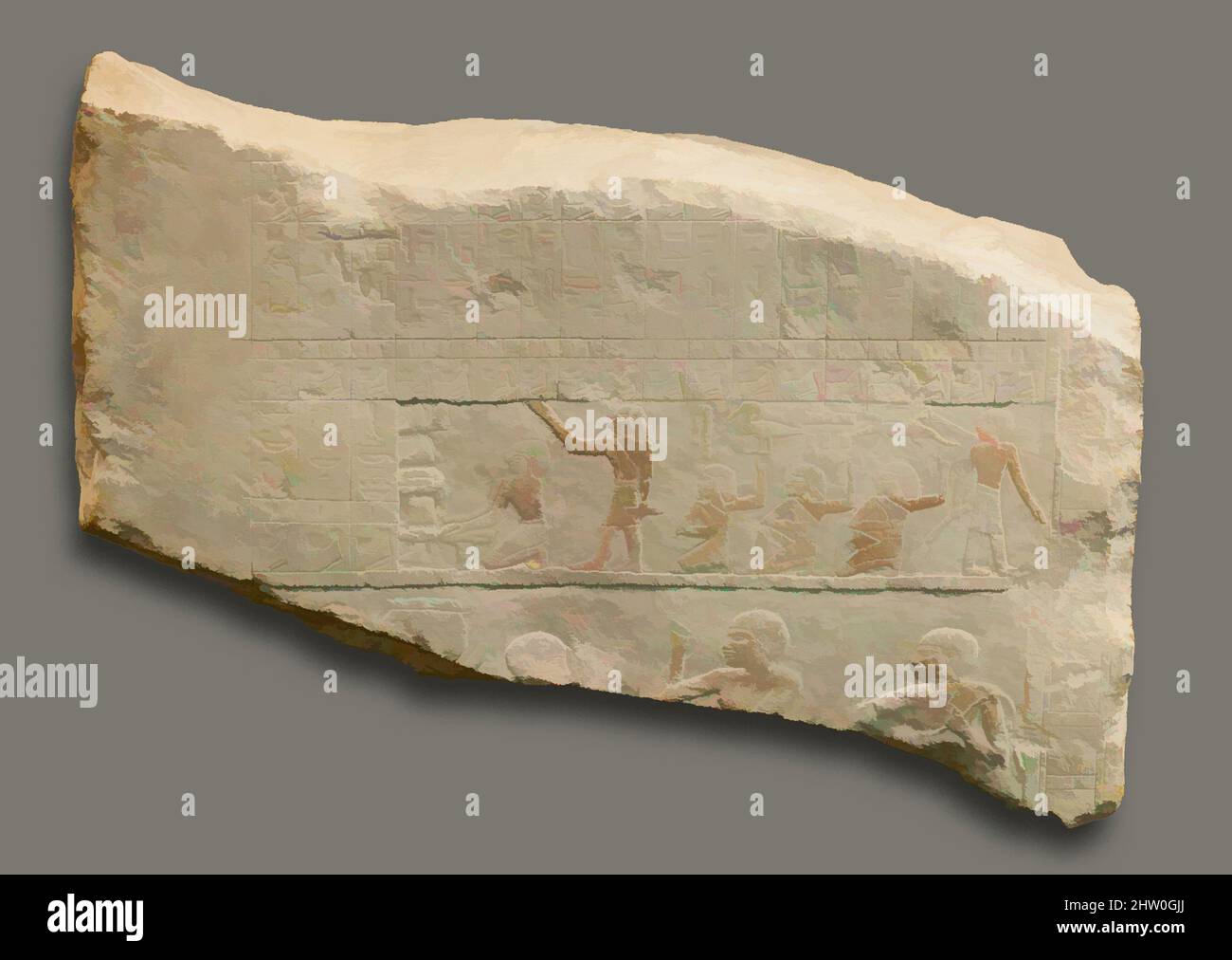 Arte ispirata al Relief from an offering Niche, primo periodo intermedio, Dinastia 9–10, ca. 2100–2010 a.C., dall'Egitto, dalla Regione di Memphite, Saqqara, dal Cimitero della Piramide di Teti, SAE 1905–1906, calcare, vernice, H. 26 cm (10 1/4 poll.); W. 52 cm (20 1/2 poll.); th. 14,2 cm (5 9/16 poll.), questo blocco, opere classiche modernizzate da Artotop con un tuffo di modernità. Forme, colore e valore, impatto visivo accattivante sulle emozioni artistiche attraverso la libertà delle opere d'arte in modo contemporaneo. Un messaggio senza tempo che persegue una nuova direzione selvaggiamente creativa. Artisti che si rivolgono al supporto digitale e creano l'NFT Artotop Foto Stock