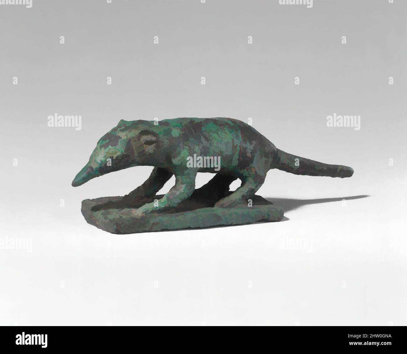 Arte ispirata da Shrew, periodo tolemaico, 304 a.C.–30 a.C., dall'Egitto, metallo rameoso, H. 3 cm (1 3/16 poll.); W. 2,5 cm (1 poll.); L. 9,6 cm (3 3/4 poll.), il vorace' era il nome degli Egiziani antichi per la zampa, un epiteto che descrive in modo appropriato le abitudini di alimentazione di questo piccolo animale. In, opere classiche modernizzate da Artotop con un tuffo di modernità. Forme, colore e valore, impatto visivo accattivante sulle emozioni artistiche attraverso la libertà delle opere d'arte in modo contemporaneo. Un messaggio senza tempo che persegue una nuova direzione selvaggiamente creativa. Artisti che si rivolgono al supporto digitale e creano l'NFT Artotop Foto Stock