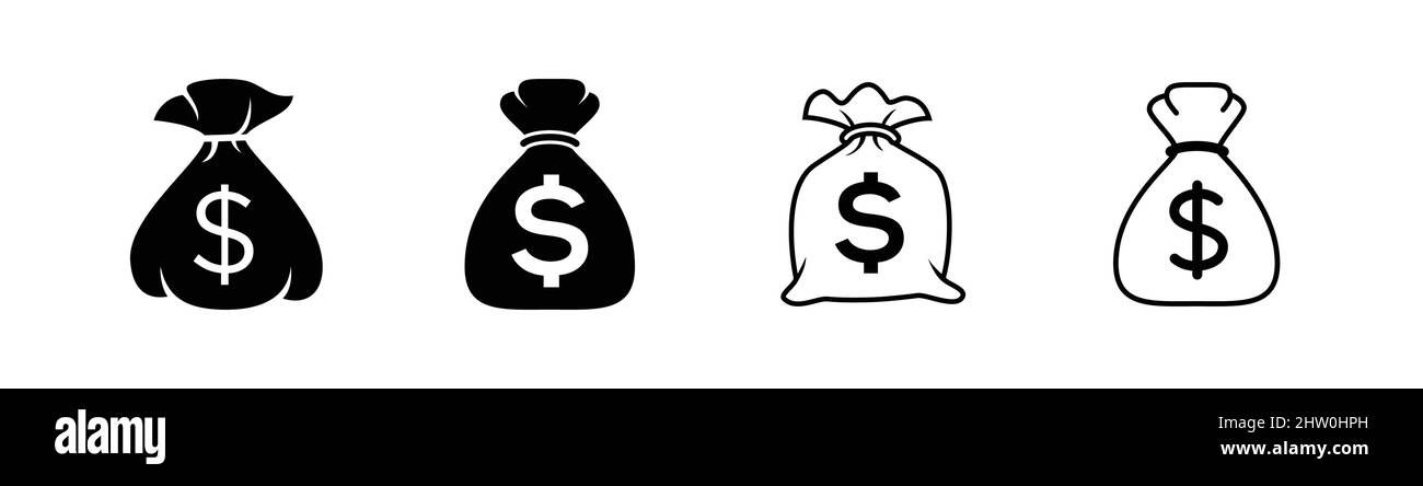 Money bag icona elemento di design, stile piatto e delineato Illustrazione Vettoriale