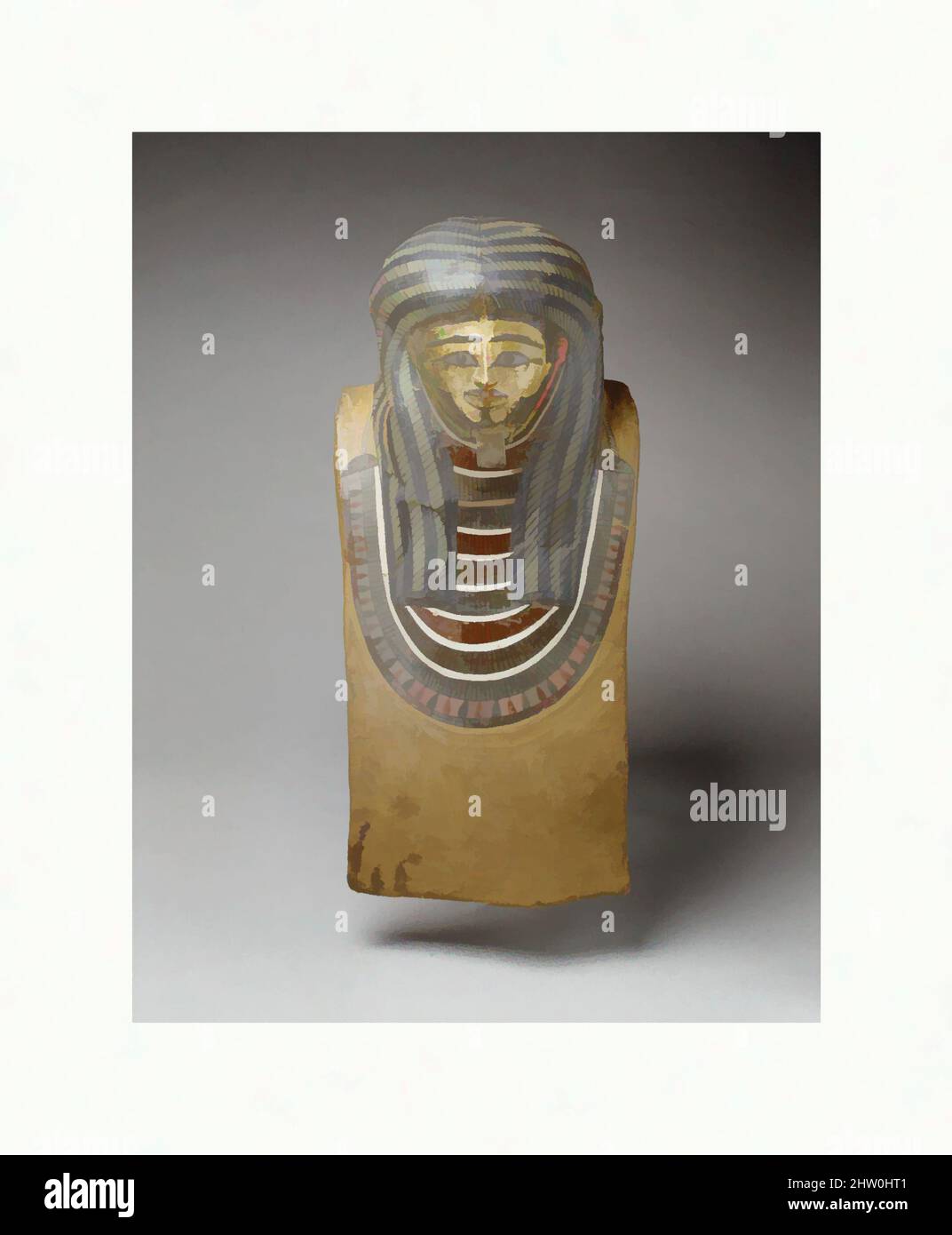 Arte ispirata dalla maschera funeraria di Wah, Medio Regno, Dinastia 12, ca. 1981–1975 a.C., dall'Egitto, dall'Egitto superiore, da Tebe, dall'Asasif meridionale, Tomba di Wah (), Mummy, 1920, Cartonnage, legno, Vernice, lamina d'oro, H. 68 cm (26 3/4 poll.); W. 33,2 cm (13 1/16 poll.); D. 33,4 cm (13 1/8 poll.), in armonia, opere classiche modernizzate da Artotop con un tuffo di modernità. Forme, colore e valore, impatto visivo accattivante sulle emozioni artistiche attraverso la libertà delle opere d'arte in modo contemporaneo. Un messaggio senza tempo che persegue una nuova direzione selvaggiamente creativa. Artisti che si rivolgono al supporto digitale e creano l'NFT Artotop Foto Stock