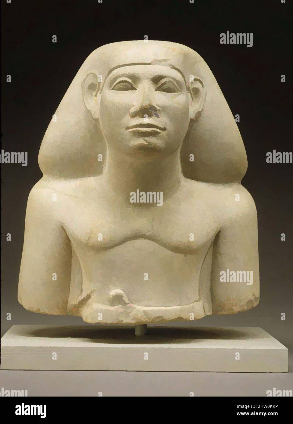 Arte ispirata dalla parte superiore della statua maschile, Medio Regno, Dinastia 12, fine-inizio 13, ca. 1850–1640 a.C., dall'Egitto, regione di Membite, Lisht Nord, cimitero a sud della piramide sotto Casa A2:2, Pit 495, 1913–14, calcare, vernice, h. 16,5 cm (6 1/2 pollici), opere classiche modernizzate da Artotop con un tuffo di modernità. Forme, colore e valore, impatto visivo accattivante sulle emozioni artistiche attraverso la libertà delle opere d'arte in modo contemporaneo. Un messaggio senza tempo che persegue una nuova direzione selvaggiamente creativa. Artisti che si rivolgono al supporto digitale e creano l'NFT Artotop Foto Stock