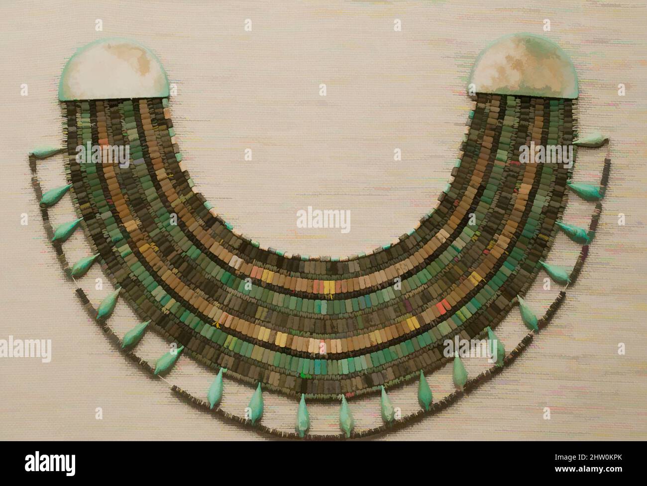 Arte ispirata da colletto largo, Medio Regno, Dinastia 12–13, ca. 1981–1640 a.C., dall'Egitto, regione della Membite, Lisht North, Tomba 954, Seppellimento 954M, 1921–22, Faience, Paste, l. 29 cm (11 7/16 poll.); w. 39 cm (15 3/8 pollici), opere classiche modernizzate da Artotop con un tuffo di modernità. Forme, colore e valore, impatto visivo accattivante sulle emozioni artistiche attraverso la libertà delle opere d'arte in modo contemporaneo. Un messaggio senza tempo che persegue una nuova direzione selvaggiamente creativa. Artisti che si rivolgono al supporto digitale e creano l'NFT Artotop Foto Stock