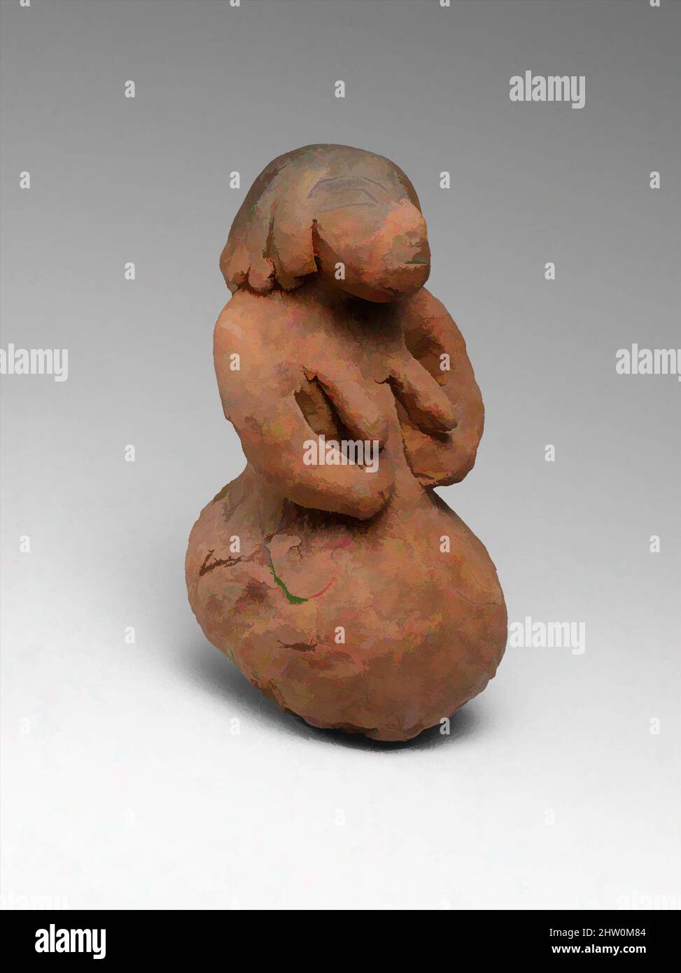 Arte ispirata da Figurine di una donna seduta, tardo Naqada II, forse prima Naqada III, ca. 3450–3200 a.C., dall'Egitto, ceramiche (argilla del Nilo), H. 11,5 x W. 6,4 x D. 9,1 cm (4 1/2 x 2 1/2 x 3 9/16 pollici, opere classiche modernizzate da Artotop con un tuffo di modernità. Forme, colore e valore, impatto visivo accattivante sulle emozioni artistiche attraverso la libertà delle opere d'arte in modo contemporaneo. Un messaggio senza tempo che persegue una nuova direzione selvaggiamente creativa. Artisti che si rivolgono al supporto digitale e creano l'NFT Artotop Foto Stock