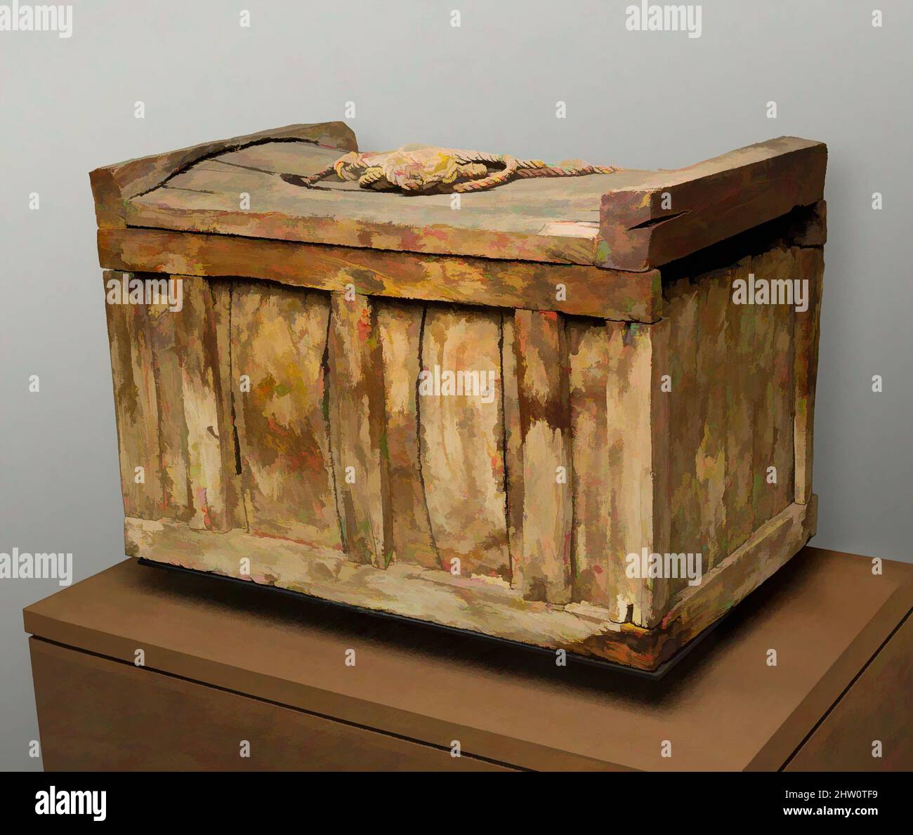 Arte ispirata a Box Coffin and Rope, Old Kingdom, Dynasty 3–4, ca. 2649–2465 a.C., dall'Egitto, zona di ingresso di Fayum, Tarkhan, scavi BSAE 1911-1913, Legno (tamarisco), pigmento, fibra, L. 87 cm (34 1/4 poll.); W. 54 cm (21 1/4 poll.); W. 59 cm (23 1/4 poll.), i primi ricettacoli per il, opere classiche modernizzate da Artotop con un tuffo di modernità. Forme, colore e valore, impatto visivo accattivante sulle emozioni artistiche attraverso la libertà delle opere d'arte in modo contemporaneo. Un messaggio senza tempo che persegue una nuova direzione selvaggiamente creativa. Artisti che si rivolgono al supporto digitale e creano l'NFT Artotop Foto Stock Arte ispirata a Box Coffin and Rope, Old Kingdom, Dynasty 3–4, ca. 2649–2465 a.C., dall'Egitto, zona di ingresso di Fayum, Tarkhan, scavi BSAE 1911-1913, Legno (tamarisco), pigmento, fibra, L. 87 cm (34 1/4 poll.); W. 54 cm (21 1/4 poll.); W. 59 cm (23 1/4 poll.), i primi ricettacoli per il, opere classiche modernizzate da Artotop con un tuffo di modernità. Forme, colore e valore, impatto visivo accattivante sulle emozioni artistiche attraverso la libertà delle opere d'arte in modo contemporaneo. Un messaggio senza tempo che persegue una nuova direzione selvaggiamente creativa. Artisti che si rivolgono al supporto digitale e creano l'NFT Artotop Foto Stock