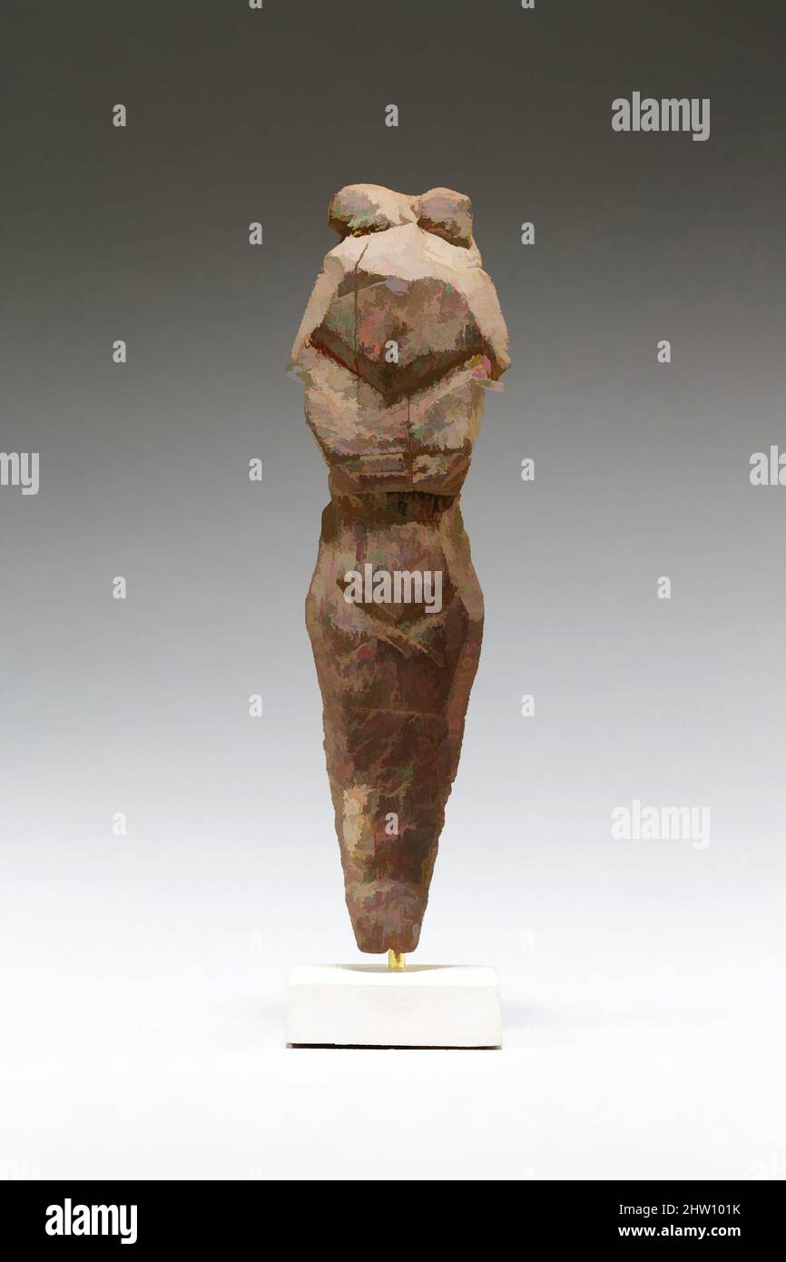 Arte ispirata a Female Bes, Middle Kingdom, Dinastia 12–13, ca. 1981–1640 a.C., dall'Egitto, dalla regione di Membhite, dal Nord di Lisht, dal Cimitero, Pit 449, 1906–07, legno, h. 7,9 cm (3 1/8 pollici), opere classiche modernizzate da Artotop con un tuffo di modernità. Forme, colore e valore, impatto visivo accattivante sulle emozioni artistiche attraverso la libertà delle opere d'arte in modo contemporaneo. Un messaggio senza tempo che persegue una nuova direzione selvaggiamente creativa. Artisti che si rivolgono al supporto digitale e creano l'NFT Artotop Foto Stock