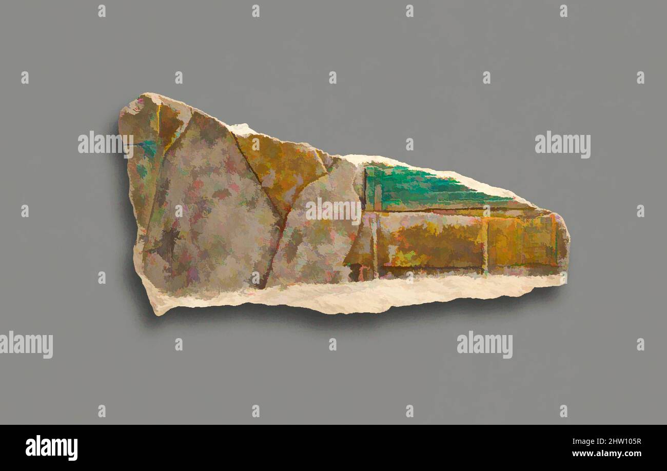 Arte ispirata da frammento di rilievo, Medio Regno, Dinastia 12–13, ca. 1981–1640 a.C., dall'Egitto, dalla regione di Membhite, dal Nord di Lisht, dal Cimitero, 1906–07, calcare, vernice, h. 4,5 cm (1 3/4 poll.); w. 9,8 cm (3 7/8 pollici), opere classiche modernizzate da Artotop con un tuffo di modernità. Forme, colore e valore, impatto visivo accattivante sulle emozioni artistiche attraverso la libertà delle opere d'arte in modo contemporaneo. Un messaggio senza tempo che persegue una nuova direzione selvaggiamente creativa. Artisti che si rivolgono al supporto digitale e creano l'NFT Artotop Foto Stock