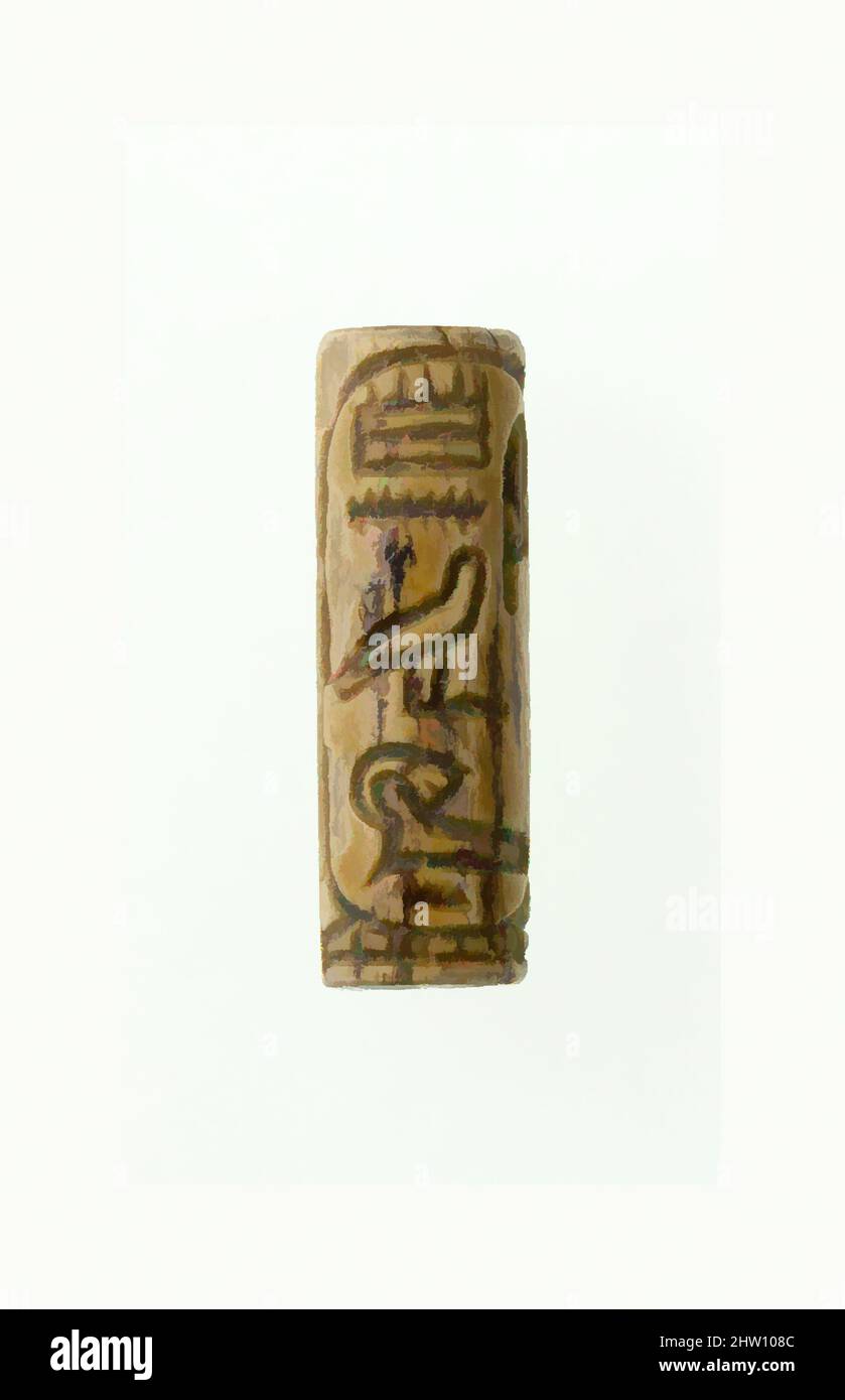 Arte ispirata dal sigillo a cilindro di Amenemhat III, secondo periodo intermedio del Regno di mezzo, Dinastia 13–17, ca. 1802–1550 a.C., dall'Egitto, dalla regione di Membhite, dal Nord di Lisht, dal Cimitero, Radim, 1920–22, Steatite smaltata, opere classiche modernizzate da Artotop con un tocco di modernità. Forme, colore e valore, impatto visivo accattivante sulle emozioni artistiche attraverso la libertà delle opere d'arte in modo contemporaneo. Un messaggio senza tempo che persegue una nuova direzione selvaggiamente creativa. Artisti che si rivolgono al supporto digitale e creano l'NFT Artotop Foto Stock