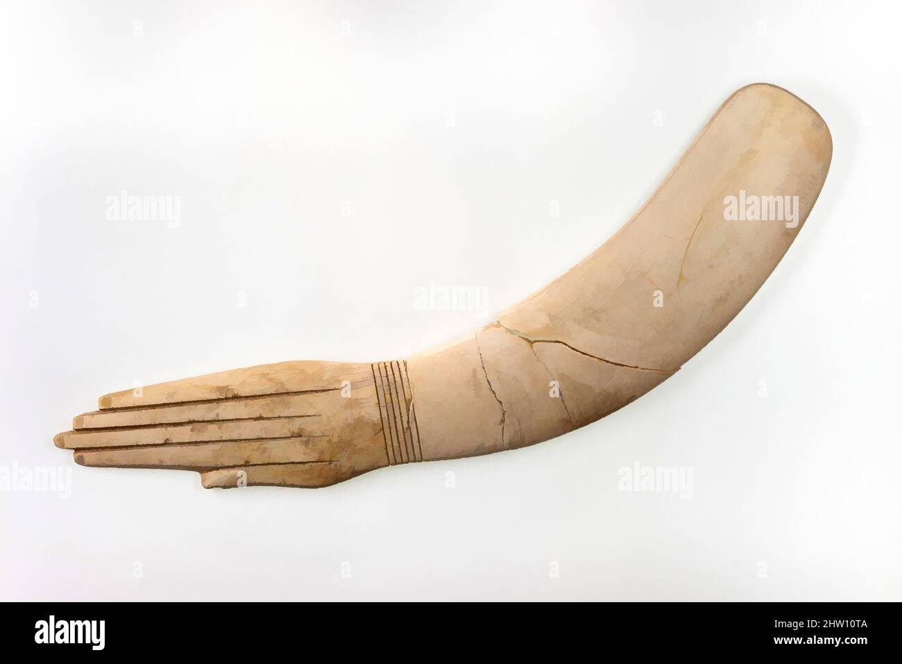 Arte ispirata a Clapper, Middle Kingdom, Dynasty 12, fine-inizio 13, ca. 1850–1750 a.C., dall'Egitto, regione di Memphite, Lisht Nord, cimitero ad ovest di Senwosret (758), Pit 771 Fill, 1906–07, Ivory, L. 21,4 x H. 6,2 x W. 3,7 x Th. 0,8 cm (8 7/16 x 2 7/16 x 1 7/16 x 5/16 pollici), opere classiche modernizzate da Artotop con un tocco di modernità. Forme, colore e valore, impatto visivo accattivante sulle emozioni artistiche attraverso la libertà delle opere d'arte in modo contemporaneo. Un messaggio senza tempo che persegue una nuova direzione selvaggiamente creativa. Artisti che si rivolgono al supporto digitale e creano l'NFT Artotop Foto Stock