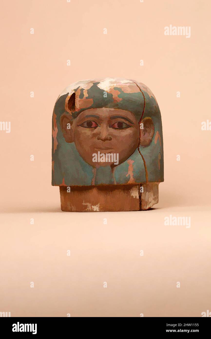 Arte ispirata ai coperchi canopici di Ukhhotep, Middle Kingdom, Dynasty 12, ca. 1981–1802 a.C., dall'Egitto, Medio Egitto, scavi di Khashaba, 1910-11; Probabilmente da Meir, Tomba di Ukhhotep, legno, vernice, h. 11,5 cm (4 1/2 pollici), opere classiche modernizzate da Artotop con un tuffo di modernità. Forme, colore e valore, impatto visivo accattivante sulle emozioni artistiche attraverso la libertà delle opere d'arte in modo contemporaneo. Un messaggio senza tempo che persegue una nuova direzione selvaggiamente creativa. Artisti che si rivolgono al supporto digitale e creano l'NFT Artotop Foto Stock