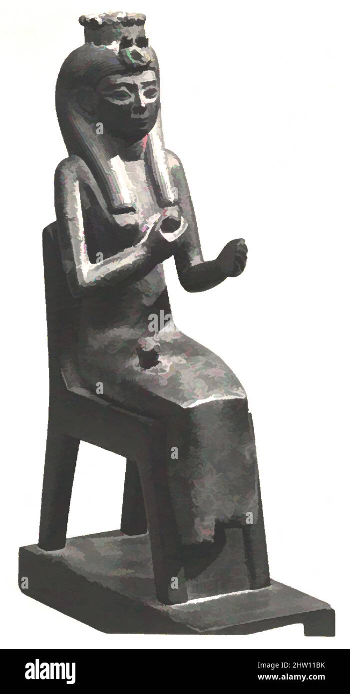 Arte ispirata dalla statuetta di Iside, tardo periodo, ca. 712–343 a.C., dall'Egitto, bronzo o lega di rame, H. 19 cm (7 1/2 poll., opere classiche modernizzate da Artotop con un tuffo di modernità. Forme, colore e valore, impatto visivo accattivante sulle emozioni artistiche attraverso la libertà delle opere d'arte in modo contemporaneo. Un messaggio senza tempo che persegue una nuova direzione selvaggiamente creativa. Artisti che si rivolgono al supporto digitale e creano l'NFT Artotop Foto Stock