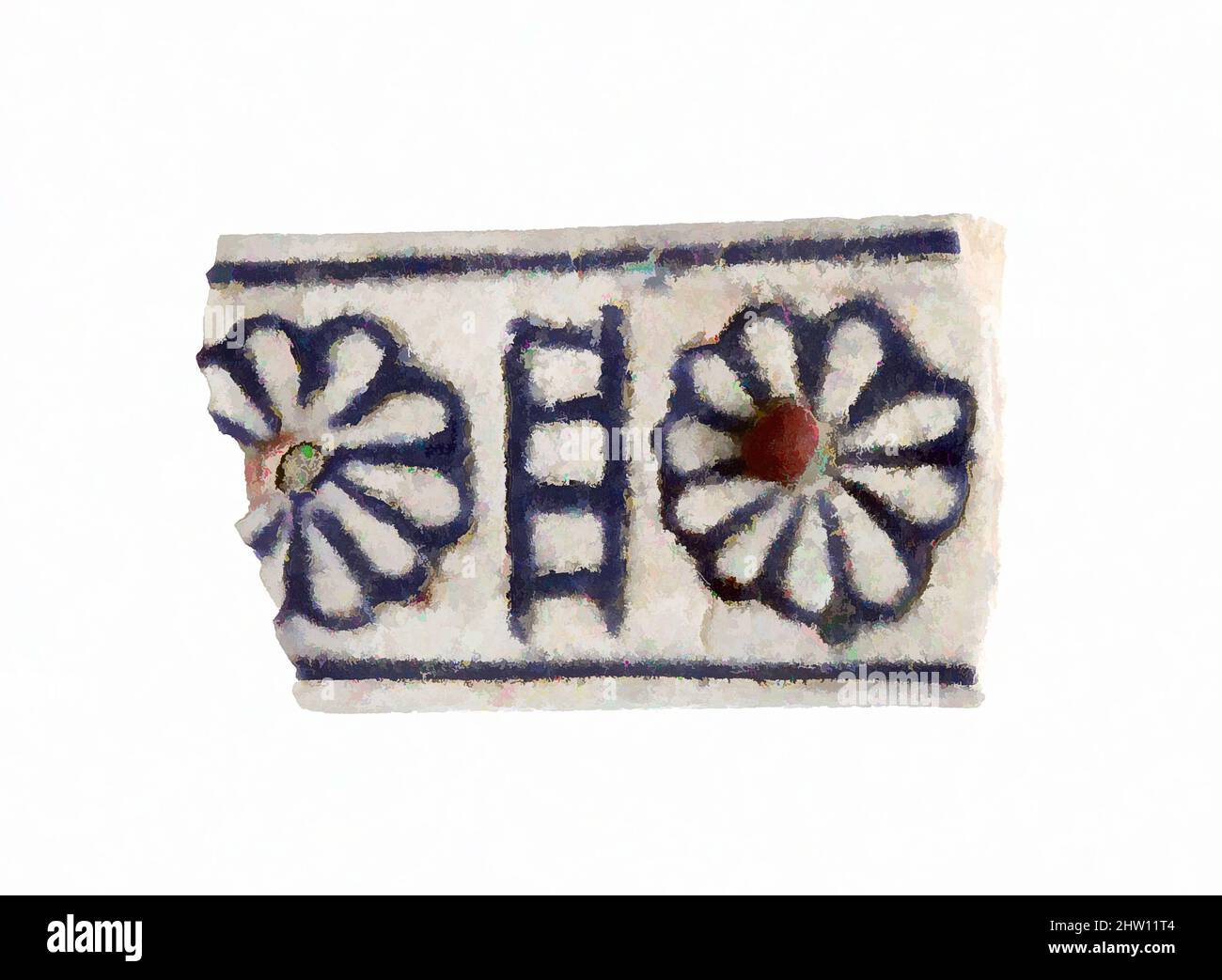 Arte ispirata da Fragment of Vase Handle, New Kingdom, Dynasty 18, ca. 1390–1353 a.C., dall'Egitto, dall'Egitto superiore, da Tebe, da Malqata, Edifici verdi, 1910–11, Faience, L. 3,5 cm (1 3/8 pollici, opere classiche modernizzate da Artotop con un tuffo di modernità. Forme, colore e valore, impatto visivo accattivante sulle emozioni artistiche attraverso la libertà delle opere d'arte in modo contemporaneo. Un messaggio senza tempo che persegue una nuova direzione selvaggiamente creativa. Artisti che si rivolgono al supporto digitale e creano l'NFT Artotop Foto Stock