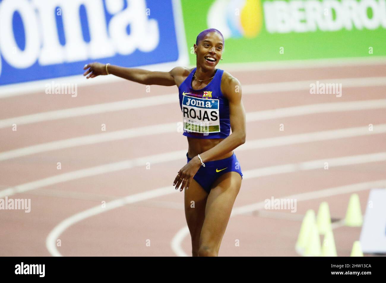 Yulimar Rojas del Venezuela festeggia durante il Triplo Jump delle donne del mondo Athletics Indoor Tour Madrid 2022 il 2 marzo 2022 al Polideportivo Gallur a Madrid, Spagna -Foto Oscar J Barroso / Spagna DPPI / DPPI - Foto: Oscar Barroso/DPPI/LiveMedia Foto Stock