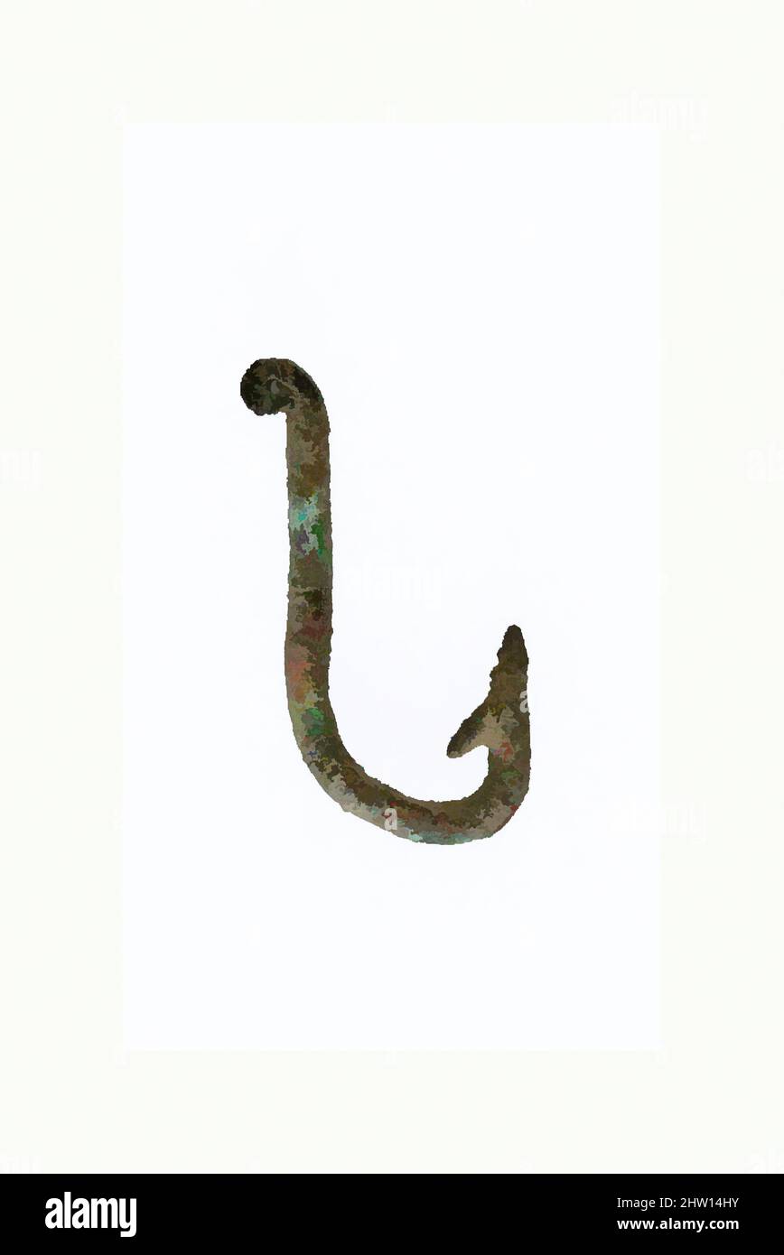 Arte ispirata a Fish Hook, New Kingdom, Ramesside, Dynasty 19-20, ca. 1295–1070 a.C., dall'Egitto, dalla regione della Membite, dal Nord di Lisht, dai detriti della casa a est o nord est della piramide, 1908–09, dal bronzo o dalla lega di rame, l. 3 cm (1 3/16 pollici), opere classiche modernizzate da Artotop con un tuffo di modernità. Forme, colore e valore, impatto visivo accattivante sulle emozioni artistiche attraverso la libertà delle opere d'arte in modo contemporaneo. Un messaggio senza tempo che persegue una nuova direzione selvaggiamente creativa. Artisti che si rivolgono al supporto digitale e creano l'NFT Artotop Foto Stock