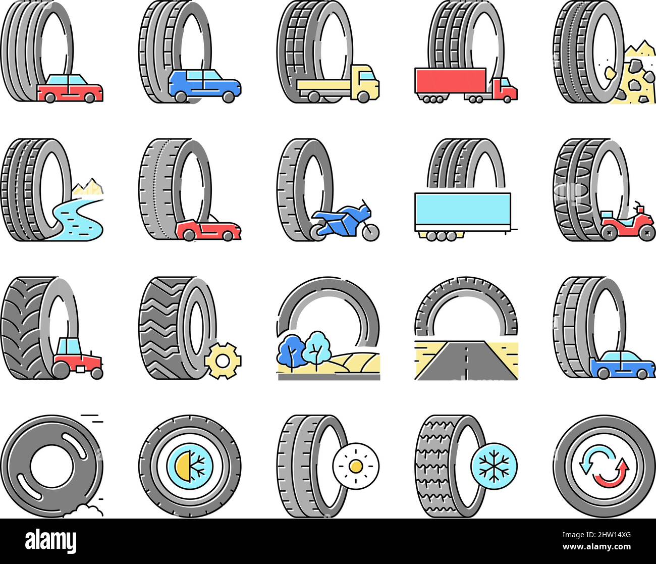 Usato Tire Vendita Negozio icone Business Set Vector . Illustrazione Vettoriale