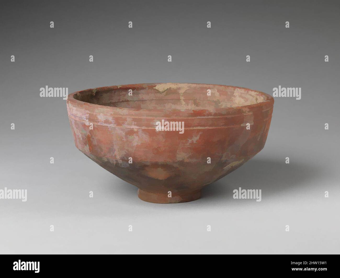 Arte ispirata da Bowl, usata come coperchio, periodo tolemaico, 3rd-fine 2nd secolo a.C., dall'Egitto, Alto Egitto, Tebe, Asasif, Birabi, tomba 36, ceramica, H. 11,5 cm (4 1/2 poll.); Diam. 22,4 cm (8 13/16 poll.), questo recipiente serviva da coperchio per un vaso grande. L'analisi dei residui indica la ciotola, opere classiche modernizzate da Artotop con un tuffo di modernità. Forme, colore e valore, impatto visivo accattivante sulle emozioni artistiche attraverso la libertà delle opere d'arte in modo contemporaneo. Un messaggio senza tempo che persegue una nuova direzione selvaggiamente creativa. Artisti che si rivolgono al supporto digitale e creano l'NFT Artotop Foto Stock