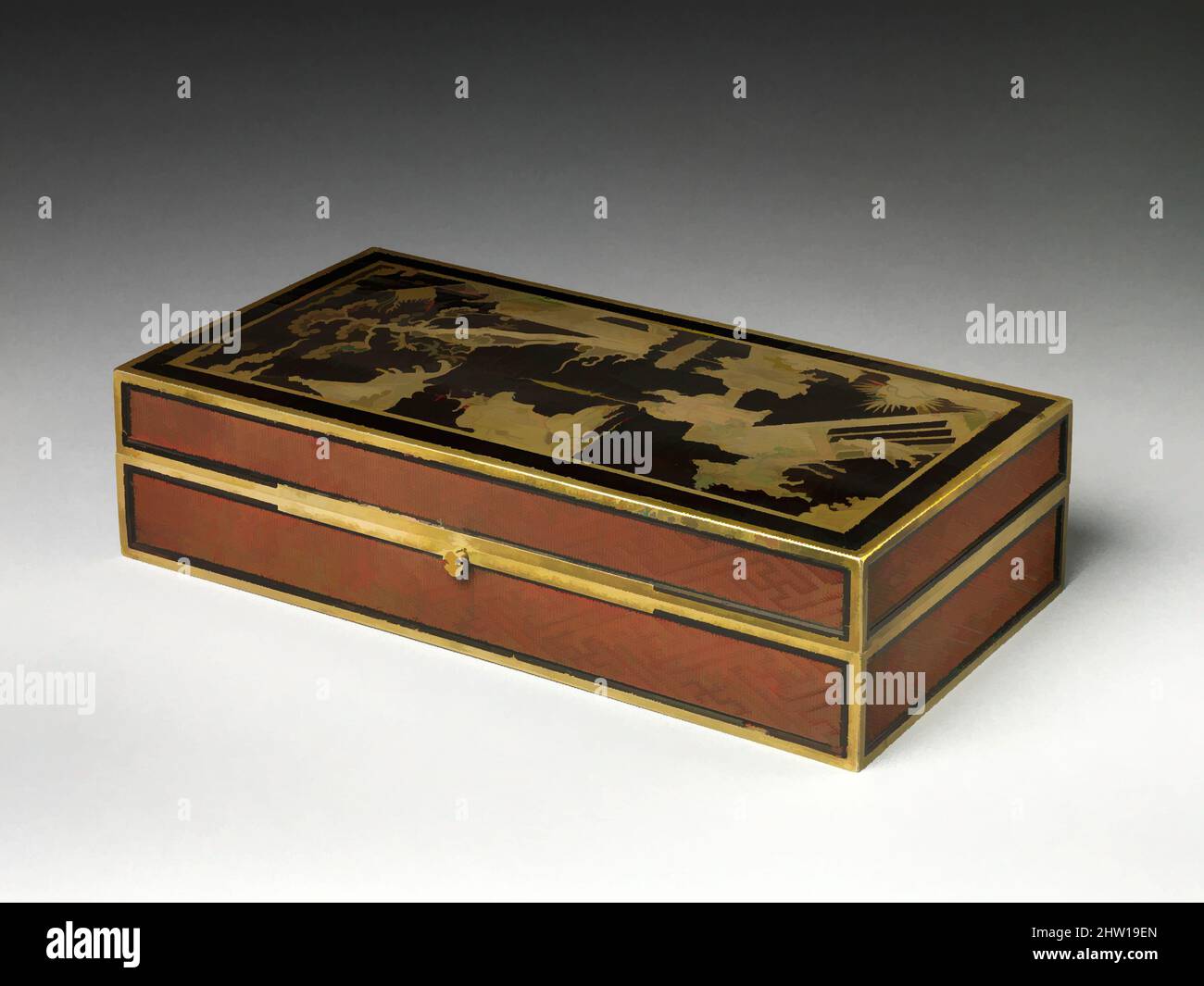 Arte ispirata a Box con coperchio, dinastia tardivo Ming (1368–1644), 1368–1644, Cina, laccato con inserto, H. 3 7/8 poll. (9,8 cm); W. 8" (20,3 cm); L. 15 1/2" (39,4 cm), Lacquer, opere classiche modernizzate da Artotop con un tuffo di modernità. Forme, colore e valore, impatto visivo accattivante sulle emozioni artistiche attraverso la libertà delle opere d'arte in modo contemporaneo. Un messaggio senza tempo che persegue una nuova direzione selvaggiamente creativa. Artisti che si rivolgono al supporto digitale e creano l'NFT Artotop Foto Stock
