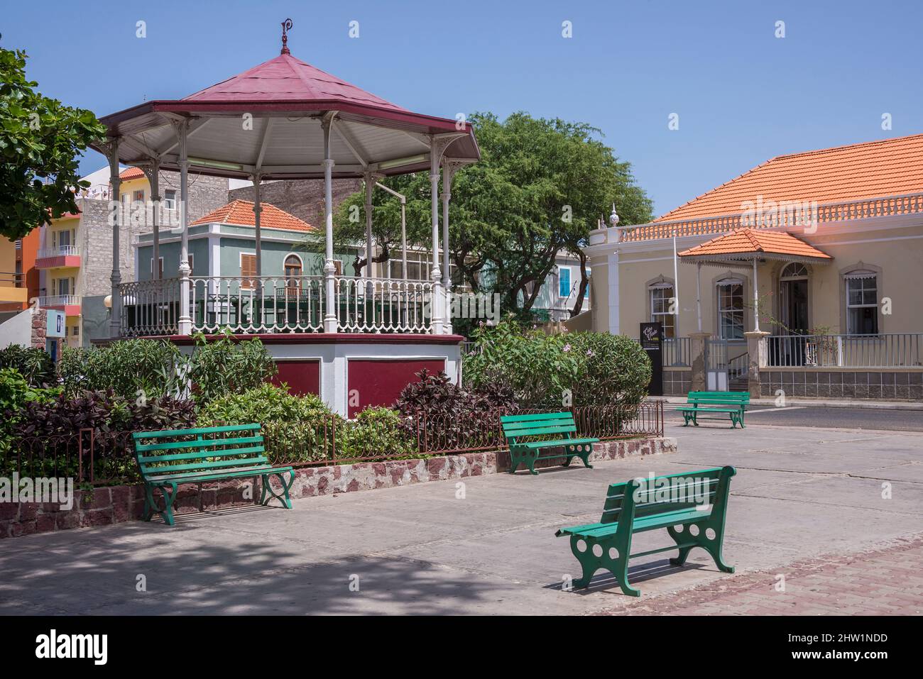 Bandstand a Praca Nova nel centro della città di Mindelo sull'isola di San Vicente, Capo Verde Foto Stock