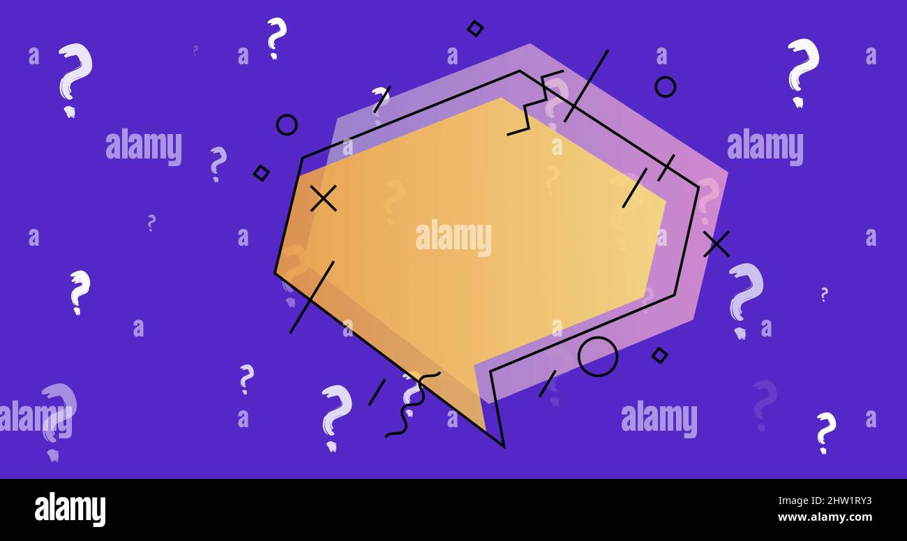 Immagine di forme geometriche e punto interrogativo su sfondo blu Foto Stock